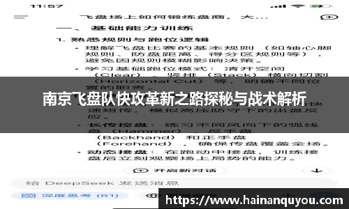 南京飞盘队快攻革新之路探秘与战术解析